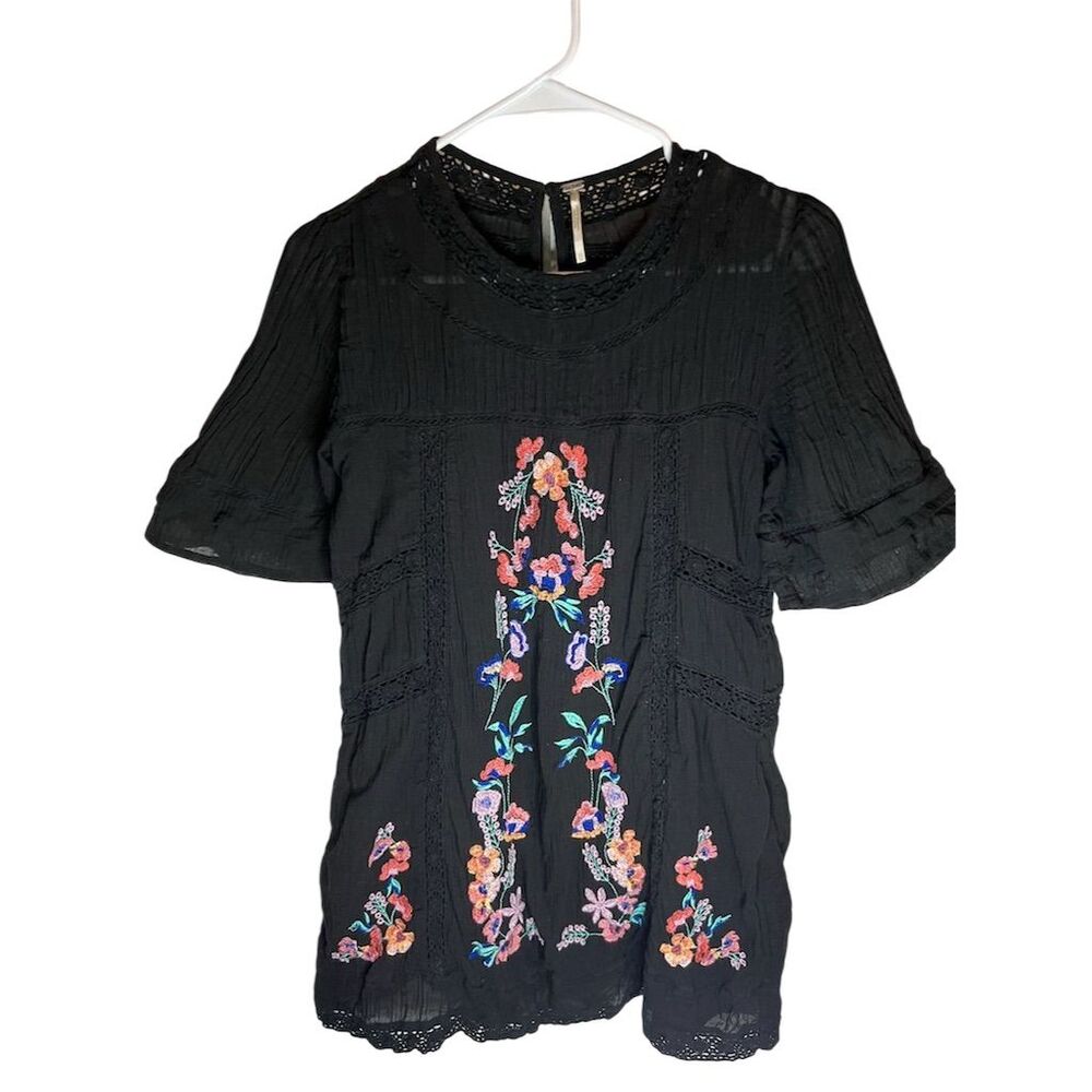 Free People Women's M Black Embroidered Shift Dress Party Cocktail - Picture 1 of 12